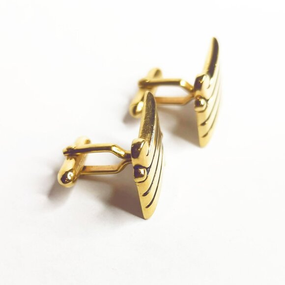 Vintage Swank Gold Tone Cufflinks With Modernist Scroll Design - Picture 2 of 4